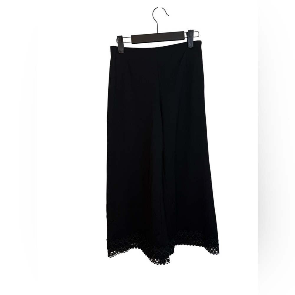 Le Gali Black Cropped Wide Leg Crochet Hem Pants